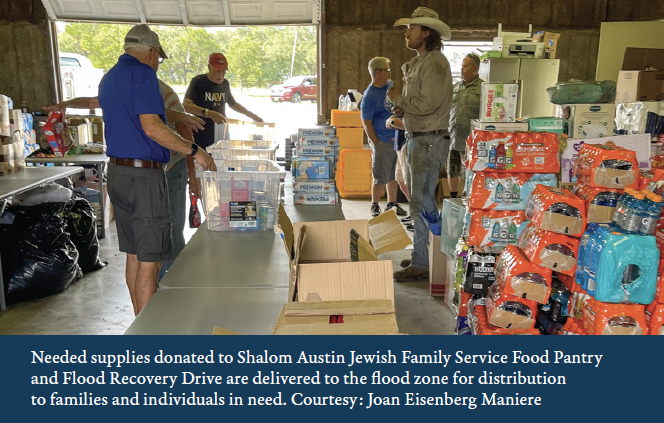 Needed supplies donated to Shalom Austin Jewish Family Service Food Pantry and Flood Recovery Drive are delivered to the flood zone for distribution to families and individuals in need. Courtesy: Joan Eisenberg Maniere